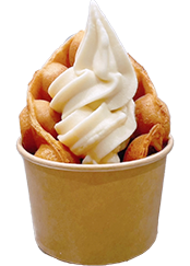 Half-size bubble waffle with soy milk soft serve